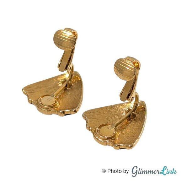 VTG 80s Avon Abstract Style Dark Blue Chevron Enamel Gold Tone Clip On Earrings - Picture 7 of 10